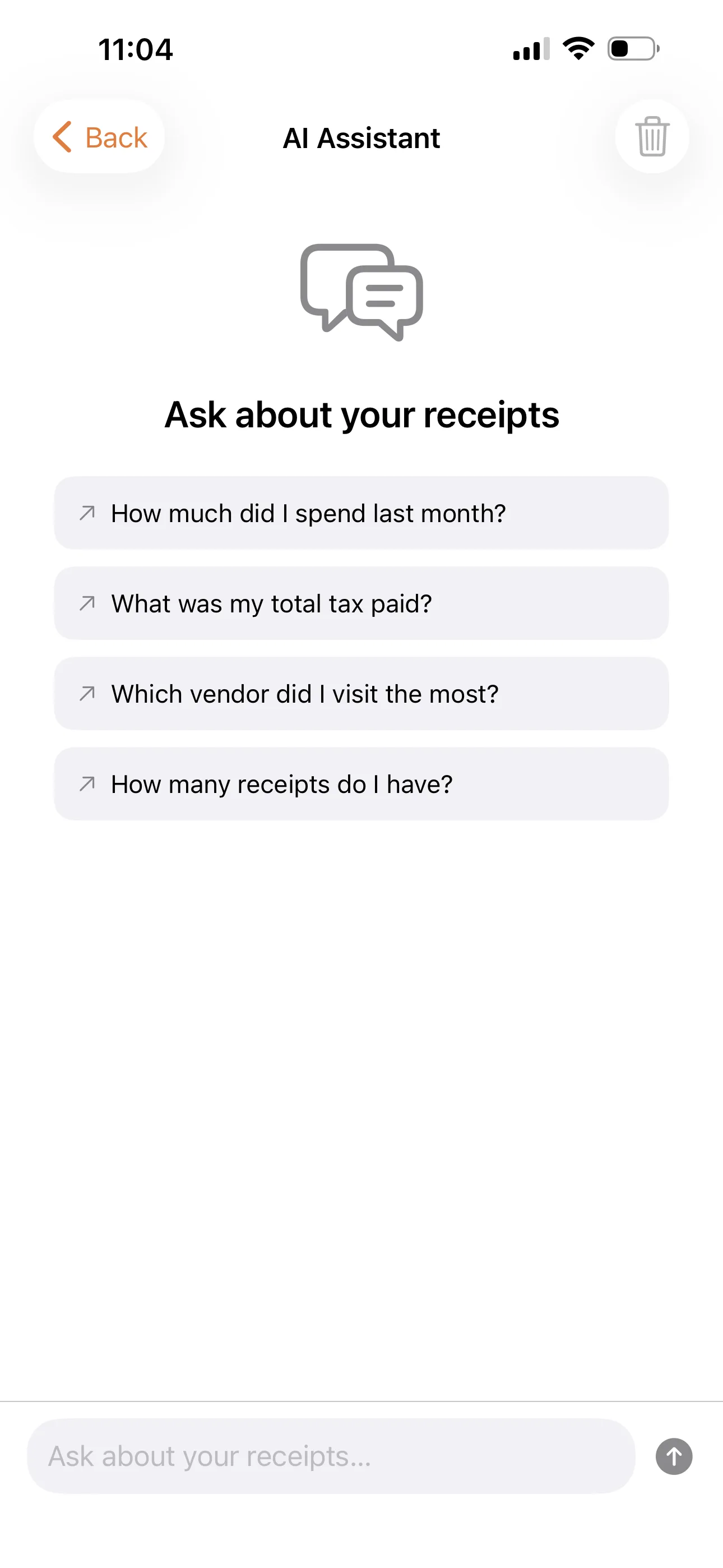 AI chat answering questions about receipt history