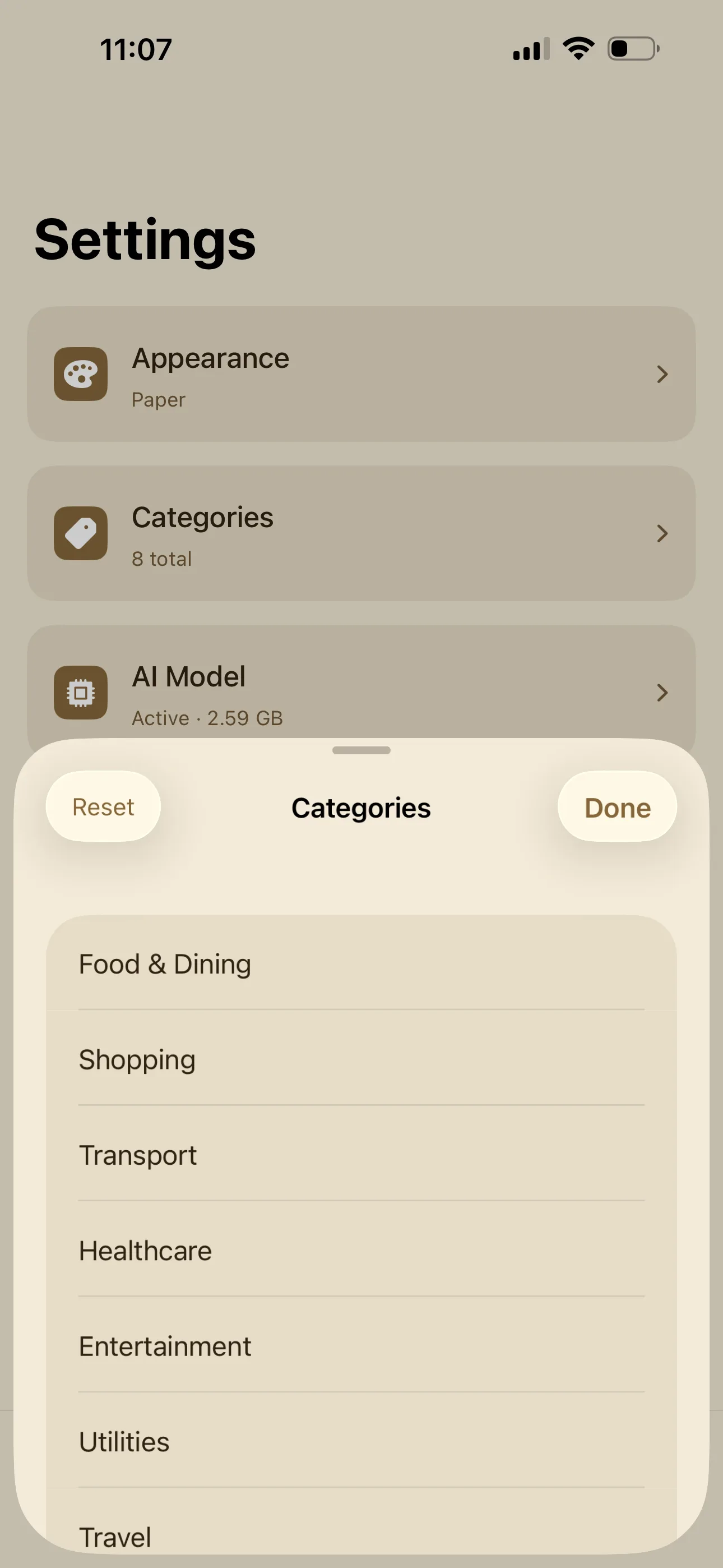 Receipt library with categories and filters