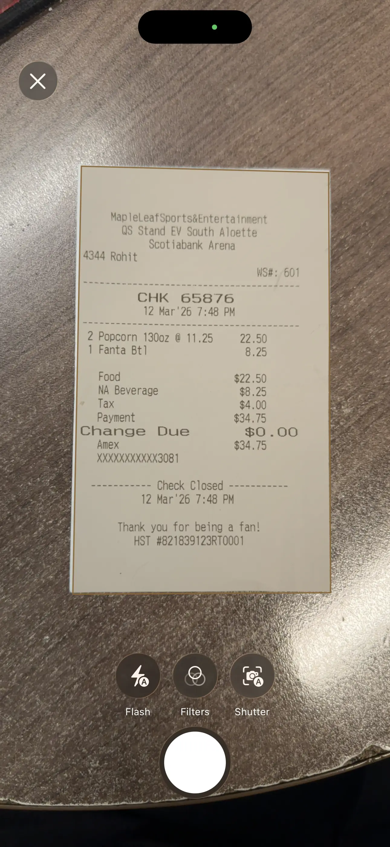 Slyp camera scanning a paper receipt with on-device AI